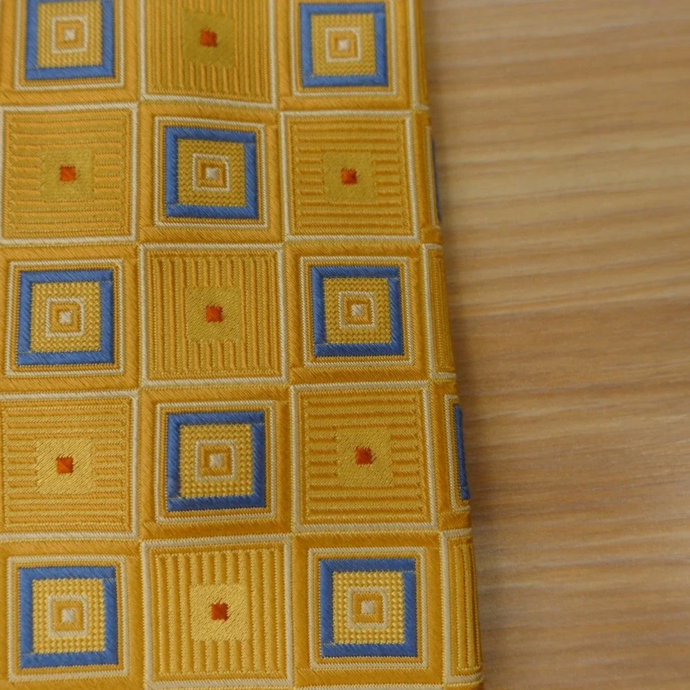 Gold Silk Tie Mens Yellow Geometric Neat 90s Power Dress Jacquard Bright EAGLE